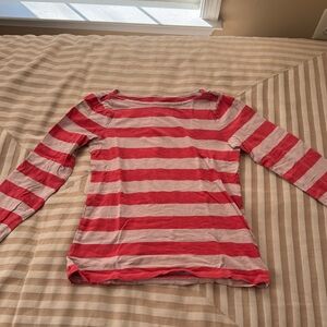 J. Crew Coral Striped 3/4 Sleeve Painter Tee
